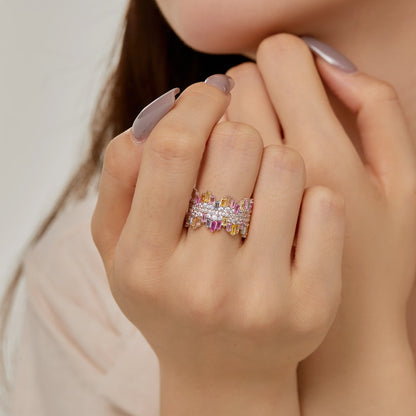 [Okajuri Jewelry]Luxurious Colorful Radiant Cut Daily Ring