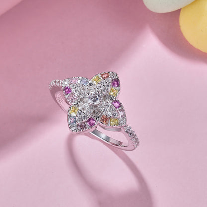 [Okajuri Jewelry]Luxurious Colorful Flower Shape Banquet Ring
