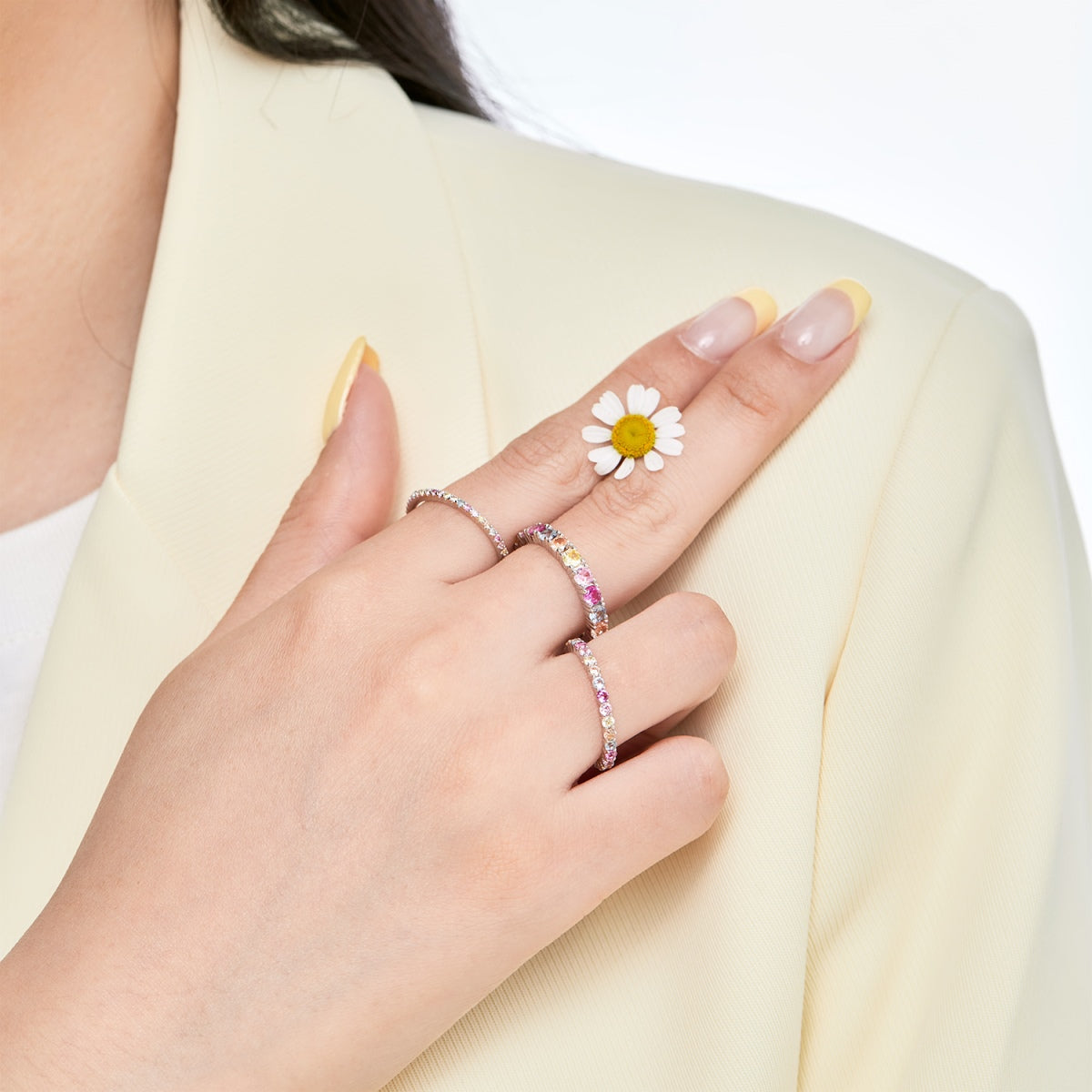 [Okajuri Jewelry]Ornate Colorful Round Cut Tennis Ring