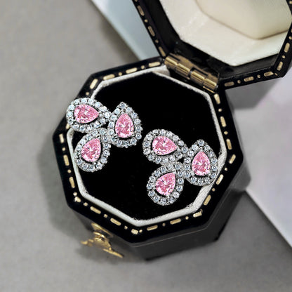 [Okajuri Jewelry]Ornate Flower Shape Pear Cut Lover Earrings
