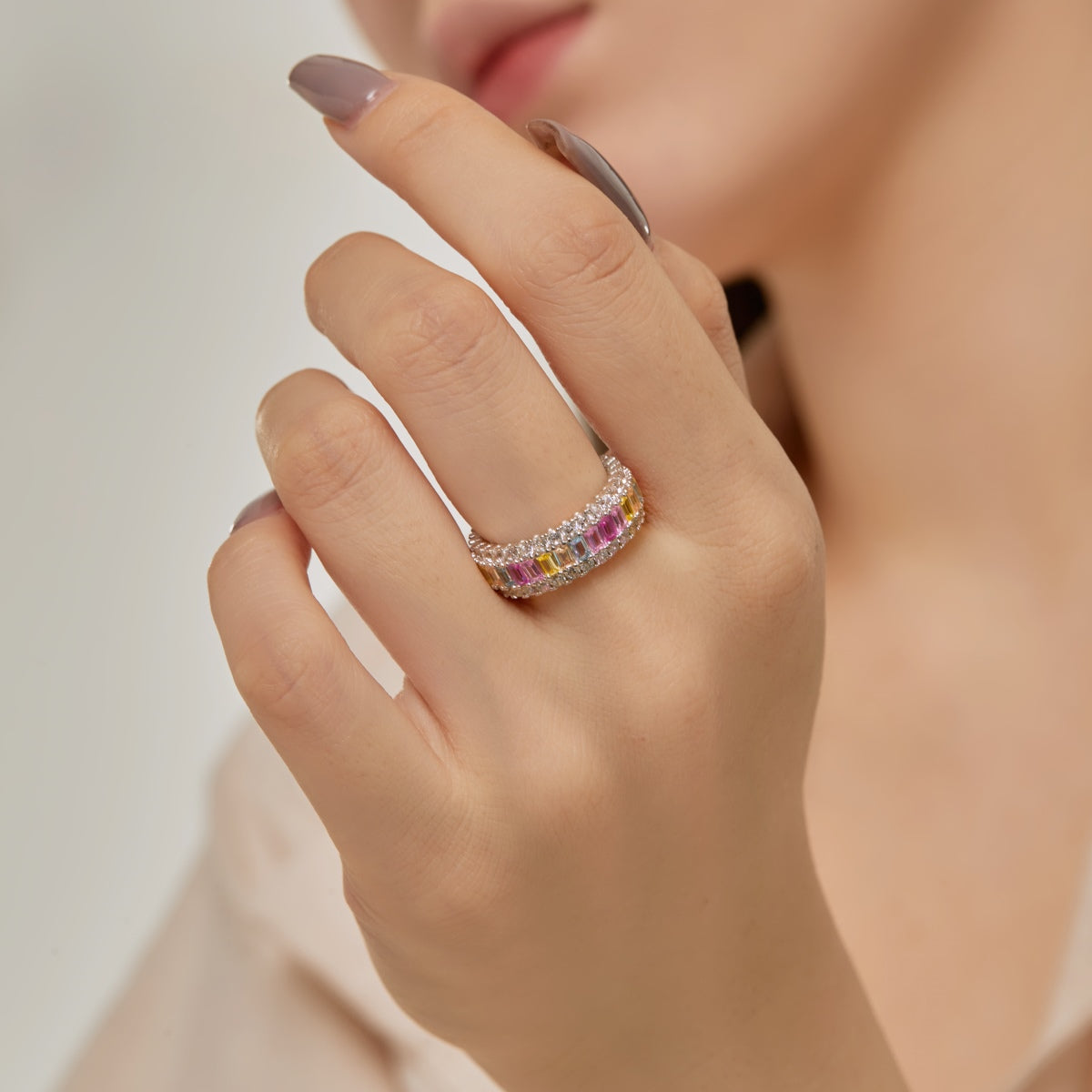 [Okajuri Jewelry]Dainty Colorful Radiant Cut Daily Ring