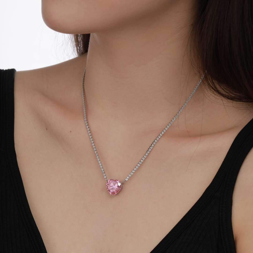 [Okajuri Jewelry]8.0 Carat Versatile Colorful Sweet Heart-Shaped Tennis Necklace