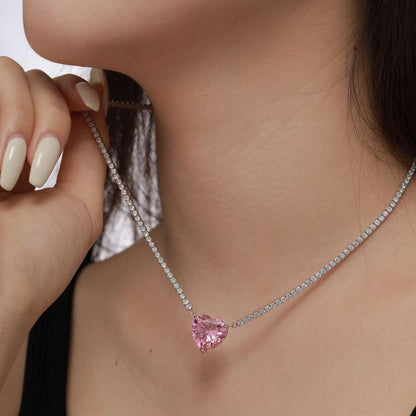 [Okajuri Jewelry]8.0 Carat Versatile Colorful Sweet Heart-Shaped Tennis Necklace