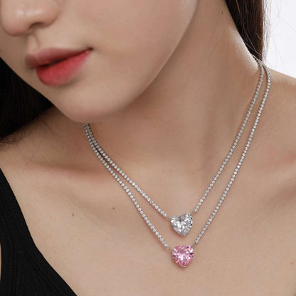 [Okajuri Jewelry]8.0 Carat Versatile Colorful Sweet Heart-Shaped Tennis Necklace