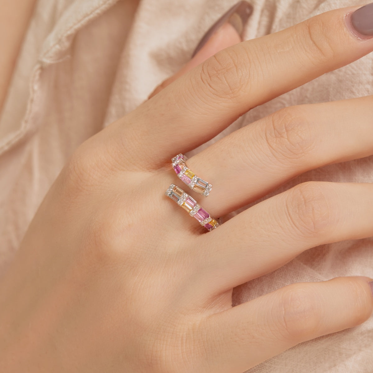 [Okajuri Jewelry]Charming Colorful Radiant Cut Adjustable Daily Ring