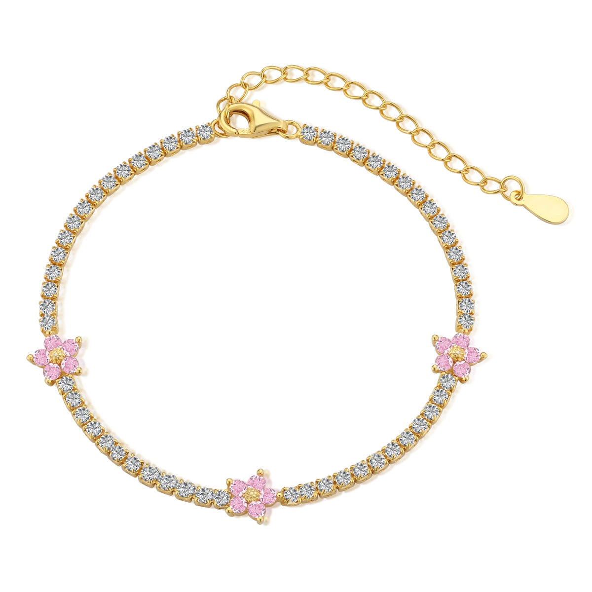 [Okajuri Jewelry]Sparkling Flower Shape Tennis Bracelet