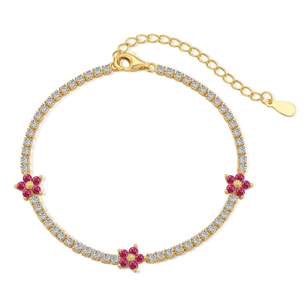 [Okajuri Jewelry]Sparkling Flower Shape Tennis Bracelet