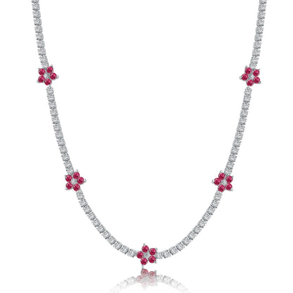 [Okajuri Jewelry]Luxurious Colorful Flower Tennis Necklace