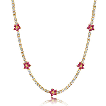 [Okajuri Jewelry]Luxurious Colorful Flower Tennis Necklace