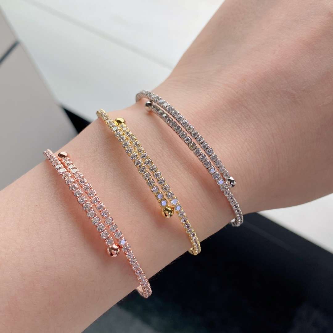 [Okajuri Jewelry]Row of Diamonds Round Fashion Bracelet