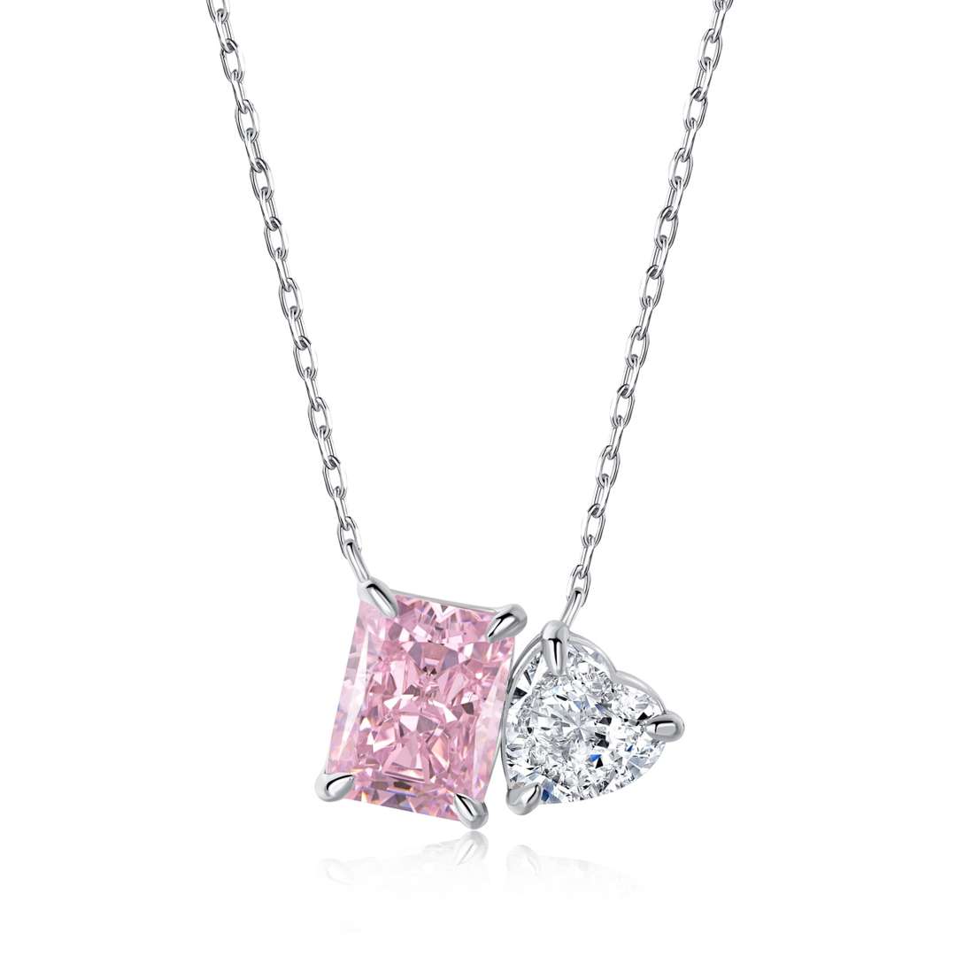 [Okajuri Jewelry]Dazzling Square & Heart Shape Necklace