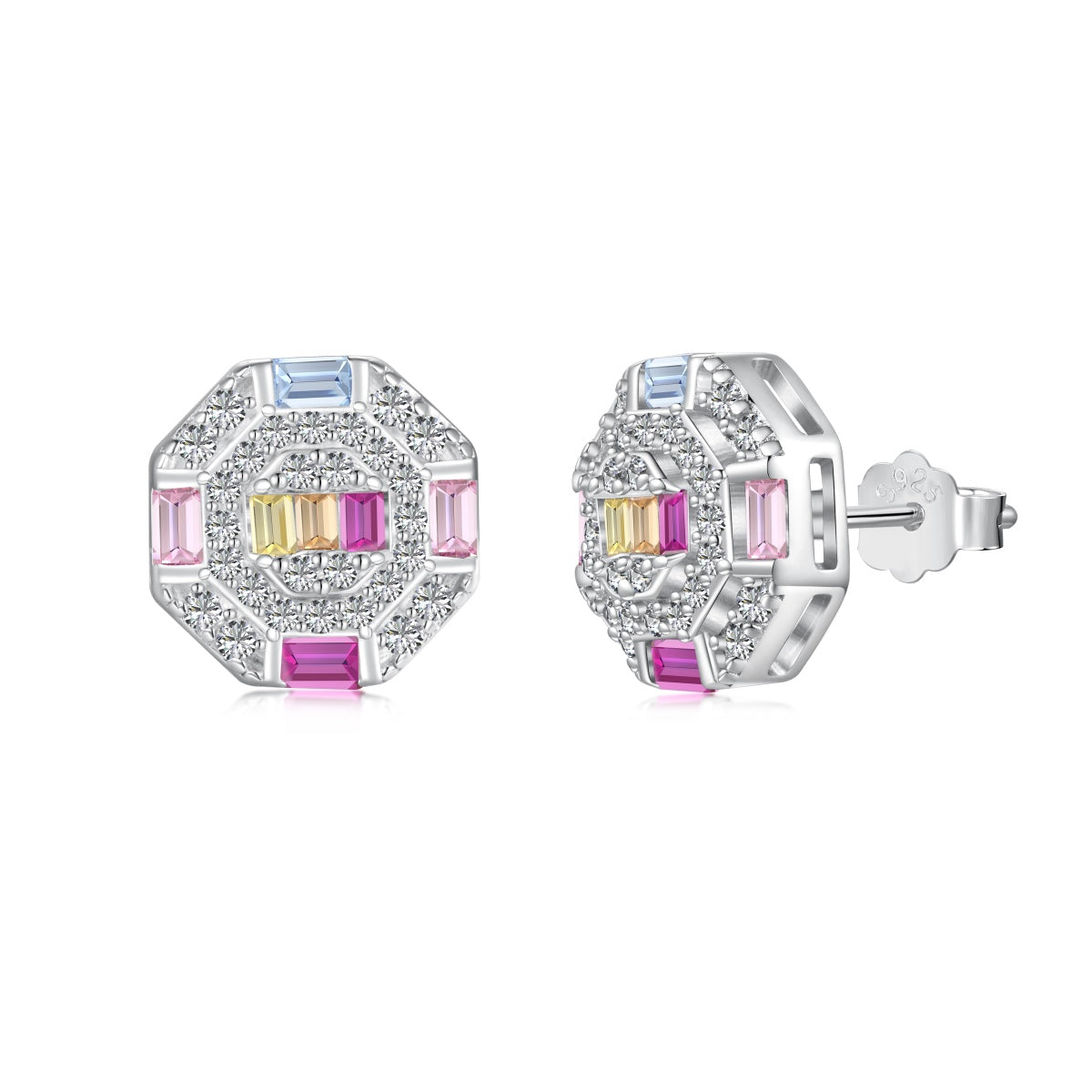 [Okajuri Jewelry]Ornate Colorful Octagon Shape Daily Earrings