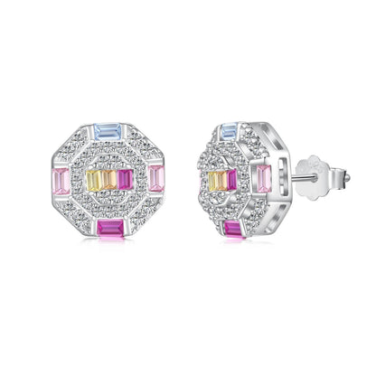 [Okajuri Jewelry]Ornate Colorful Octagon Shape Daily Earrings