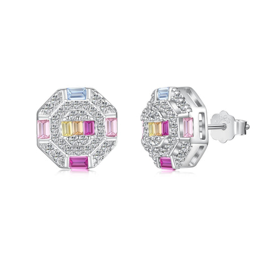 [Okajuri Jewelry]Ornate Colorful Octagon Shape Daily Earrings