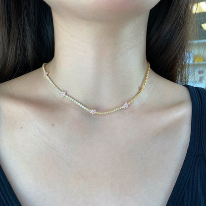 [Okajuri Jewelry]Luxurious Colorful Flower Tennis Necklace