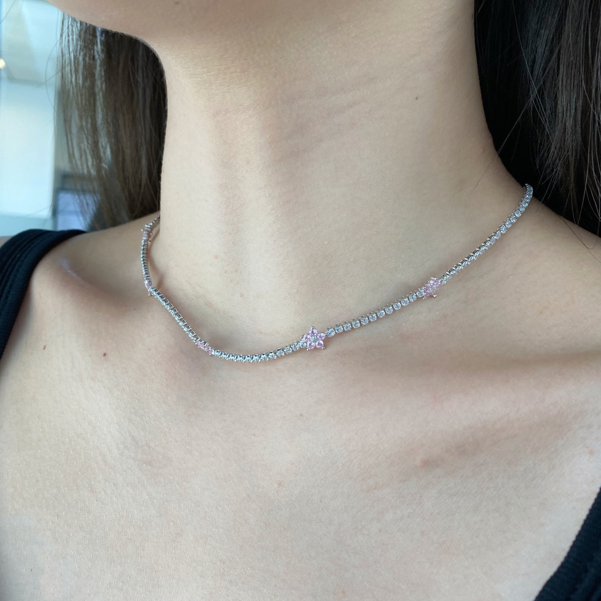 [Okajuri Jewelry]Luxurious Colorful Flower Tennis Necklace