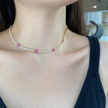 [Okajuri Jewelry]Luxurious Colorful Flower Tennis Necklace