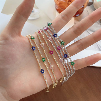 [Okajuri Jewelry]Sparkling Flower Shape Tennis Bracelet