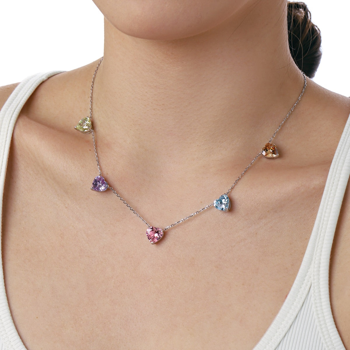 [Okajuri Jewelry]Sparkling Colorful Heart Cut Necklace