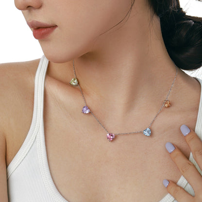 [Okajuri Jewelry]Sparkling Colorful Heart Cut Necklace