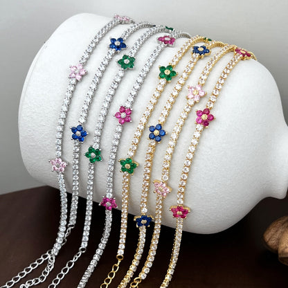 [Okajuri Jewelry]Sparkling Flower Shape Tennis Bracelet