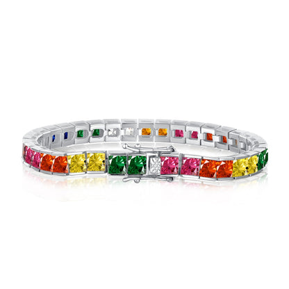 [Okajuri Jewelry]Radiant Colorful Princess Cut Tennis Bracelet