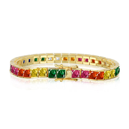 [Okajuri Jewelry]Radiant Colorful Princess Cut Tennis Bracelet