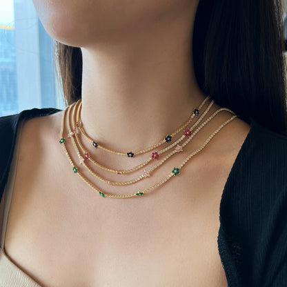 [Okajuri Jewelry]Luxurious Colorful Flower Tennis Necklace