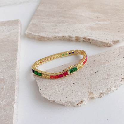 [Okajuri Jewelry]Radiant Colorful Princess Cut Tennis Bracelet