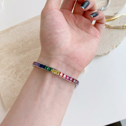 [Okajuri Jewelry]Radiant Colorful Princess Cut Tennis Bracelet