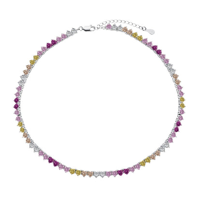 [Okajuri Jewelry]Sparkling Colorful Full Heart Tennis Necklace