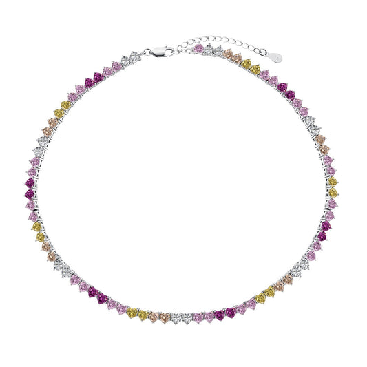 [Okajuri Jewelry]Sparkling Colorful Full Heart Tennis Necklace