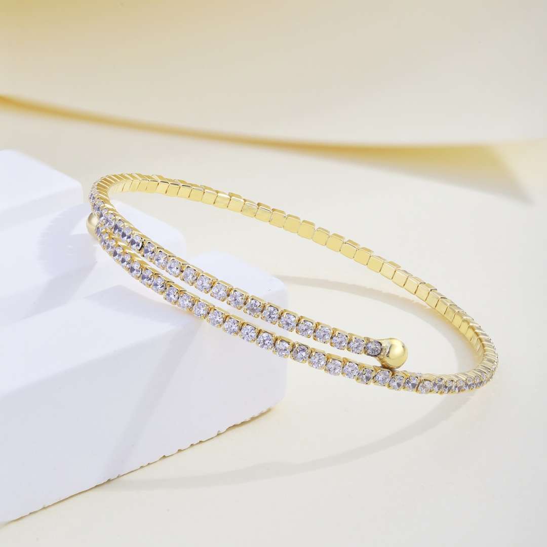 [Okajuri Jewelry]Row of Diamonds Round Fashion Bracelet