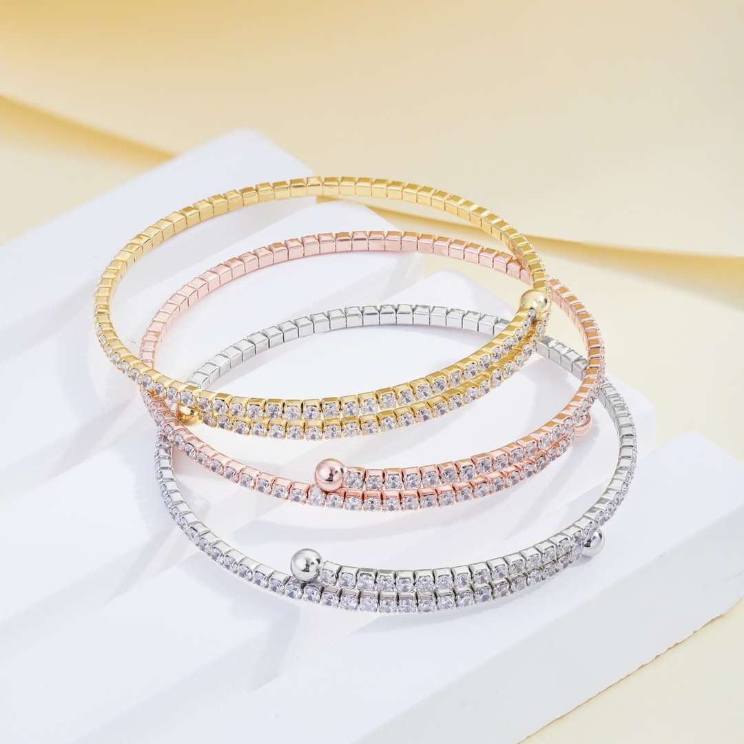 [Okajuri Jewelry]Row of Diamonds Round Fashion Bracelet