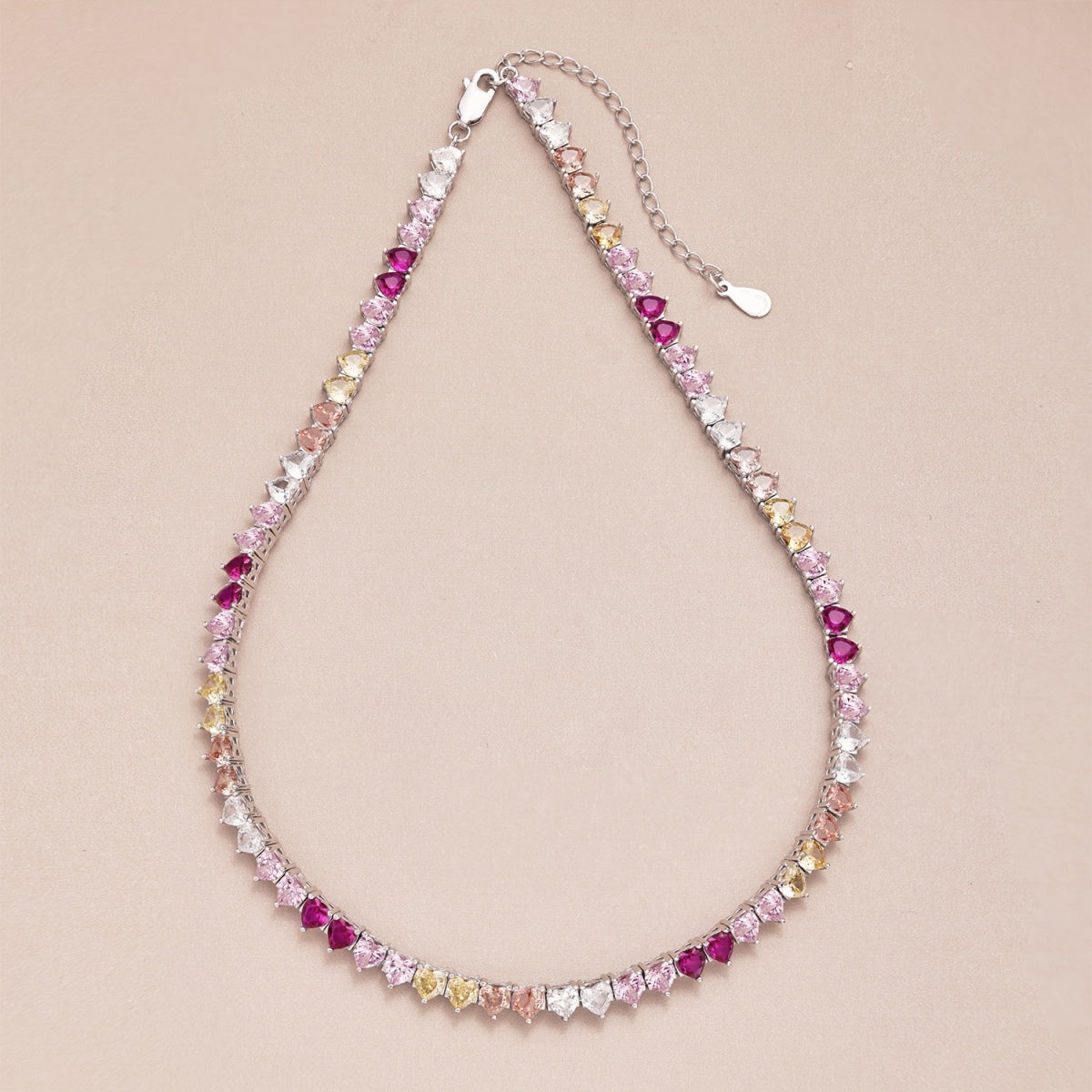[Okajuri Jewelry]Sparkling Colorful Full Heart Tennis Necklace