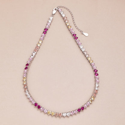 [Okajuri Jewelry]Sparkling Colorful Full Heart Tennis Necklace