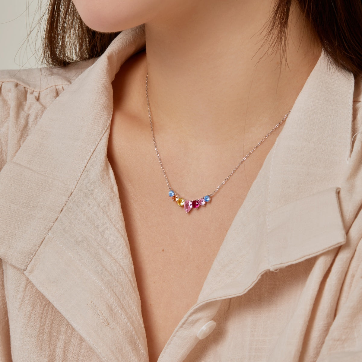 [Okajuri Jewelry]Dainty Colorful Heart Necklace