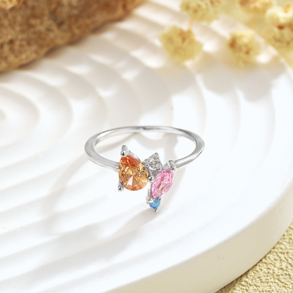 [Okajuri Jewelry]Radiant Colorful Multi Cut Daily Ring
