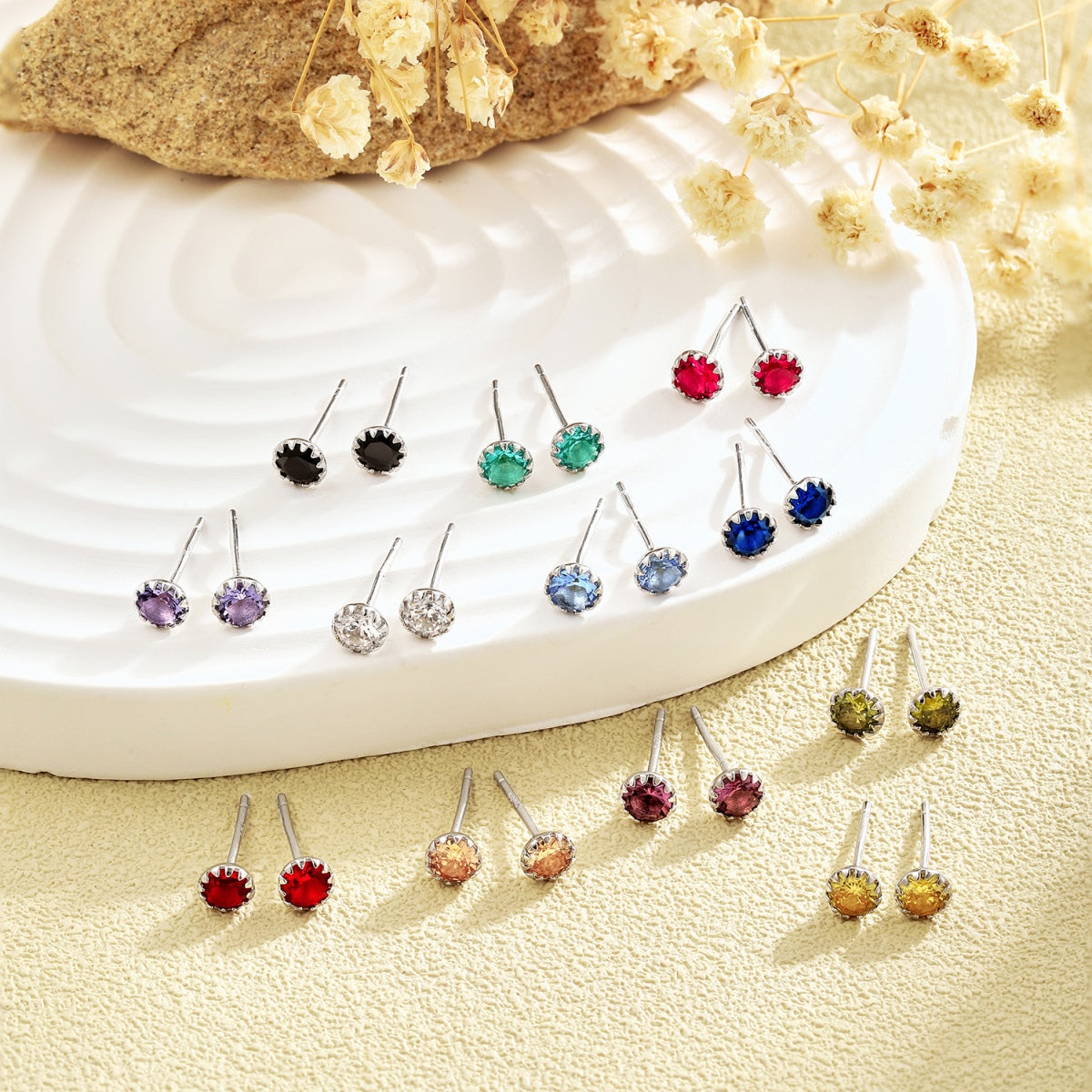 [Okajuri Jewelry]Sparkling Colorful Round Shape Earrings