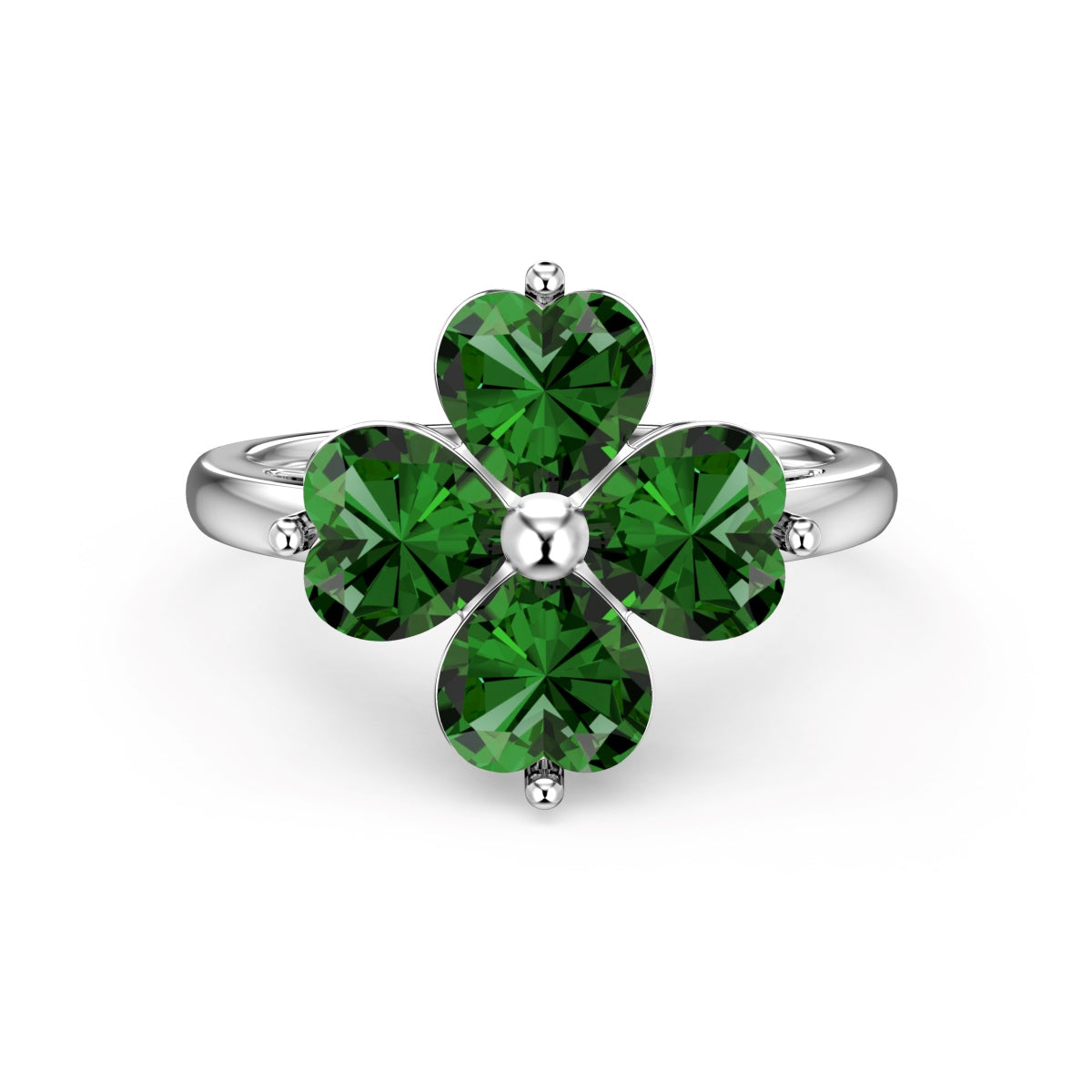 [Okajuri Jewelry]Heart-shaped Four-Leaf Clover Ball Ring