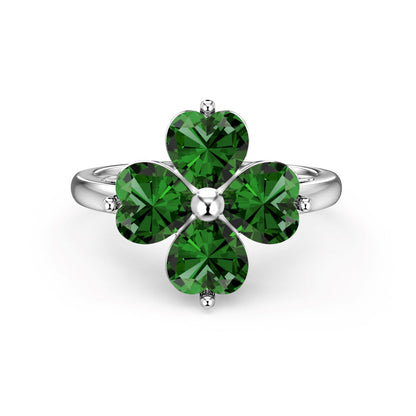 [Okajuri Jewelry]Heart-shaped Four-Leaf Clover Ball Ring