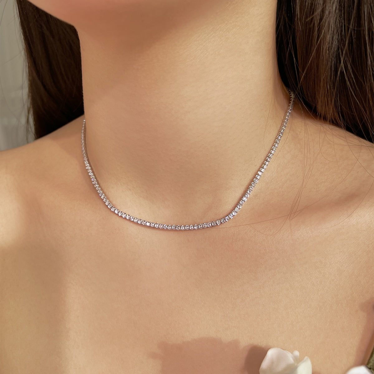 [Okajuri Jewelry]Delicate Round Shape Tennis Necklace