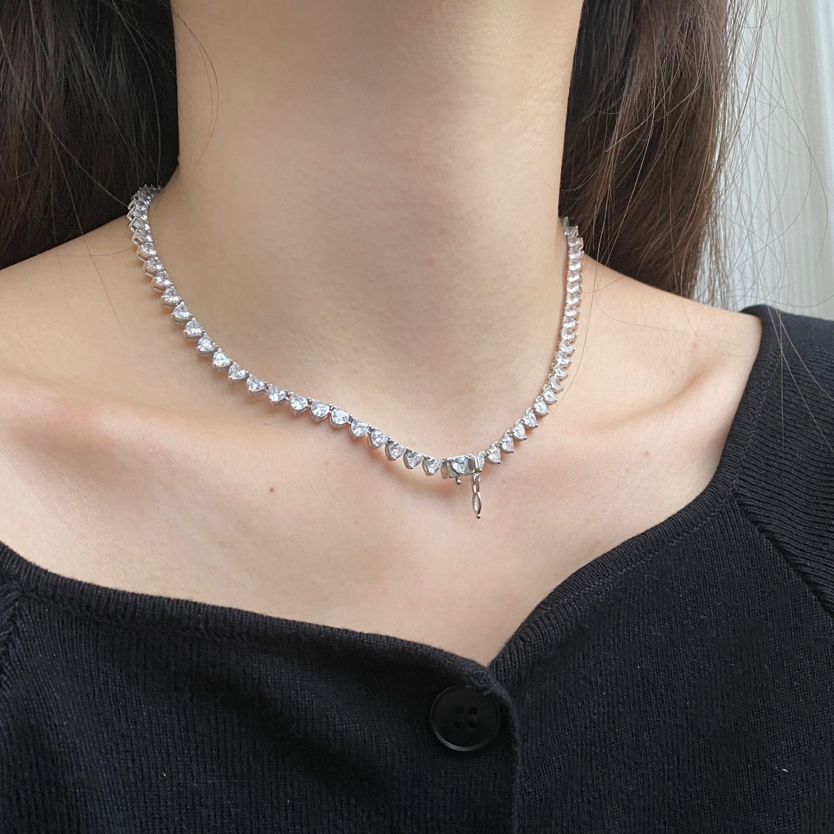 [Okajuri Jewelry]Ornate Heart Cut Tennis Necklace