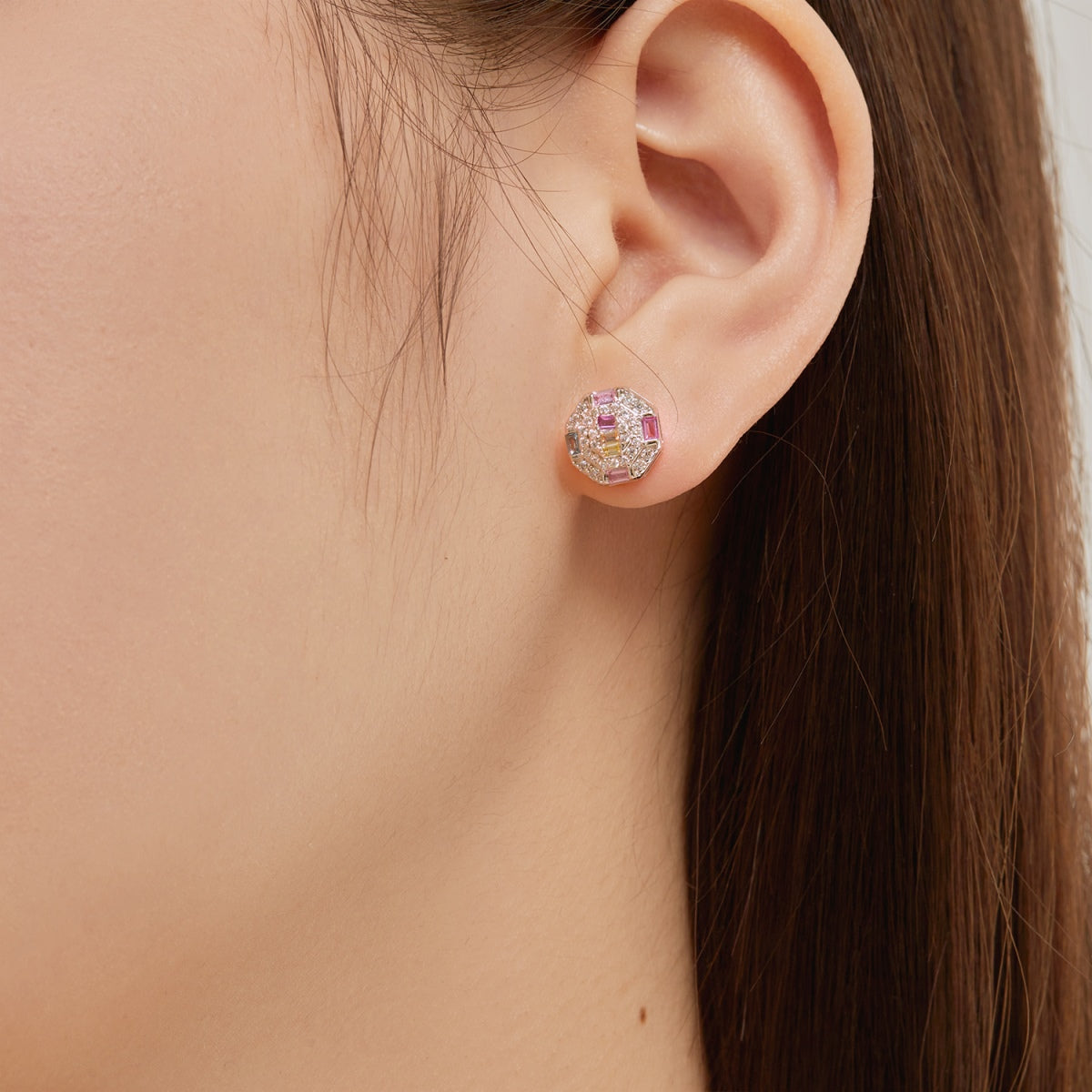 [Okajuri Jewelry]Ornate Colorful Octagon Shape Daily Earrings