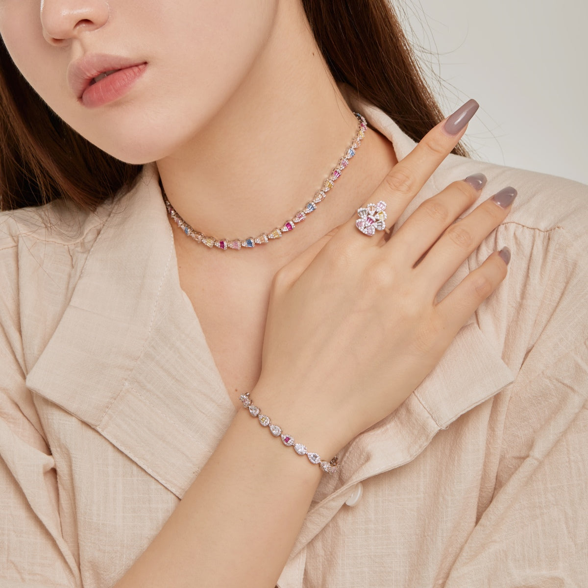 [Okajuri Jewelry]Radiant Colorful Rainbow Necklace