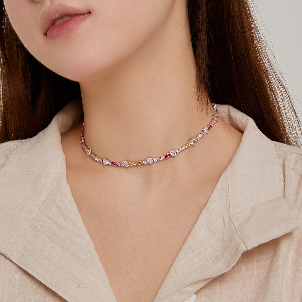 [Okajuri Jewelry]Delicate Colorful Rainbow Tennis Chain