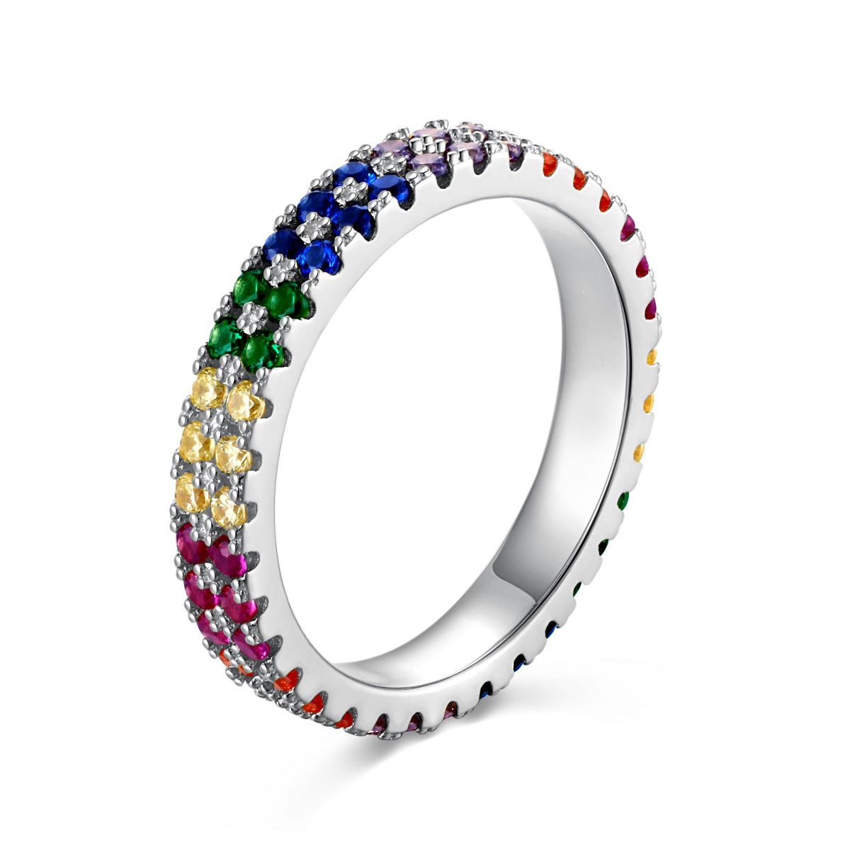 [Okajuri Jewelry]Unique Colorful Round Cut Tennis Ring