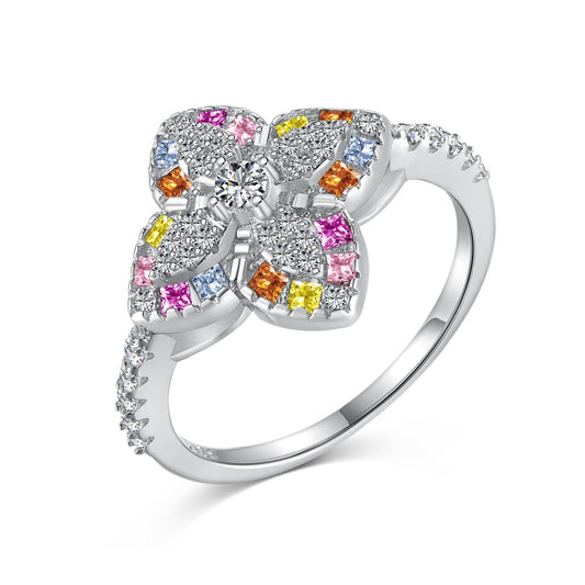 [Okajuri Jewelry]Luxurious Colorful Flower Shape Banquet Ring