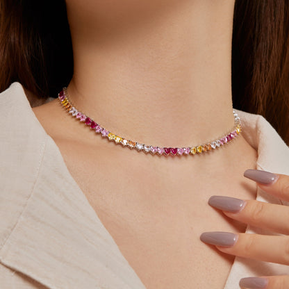 [Okajuri Jewelry]Sparkling Colorful Full Heart Tennis Necklace