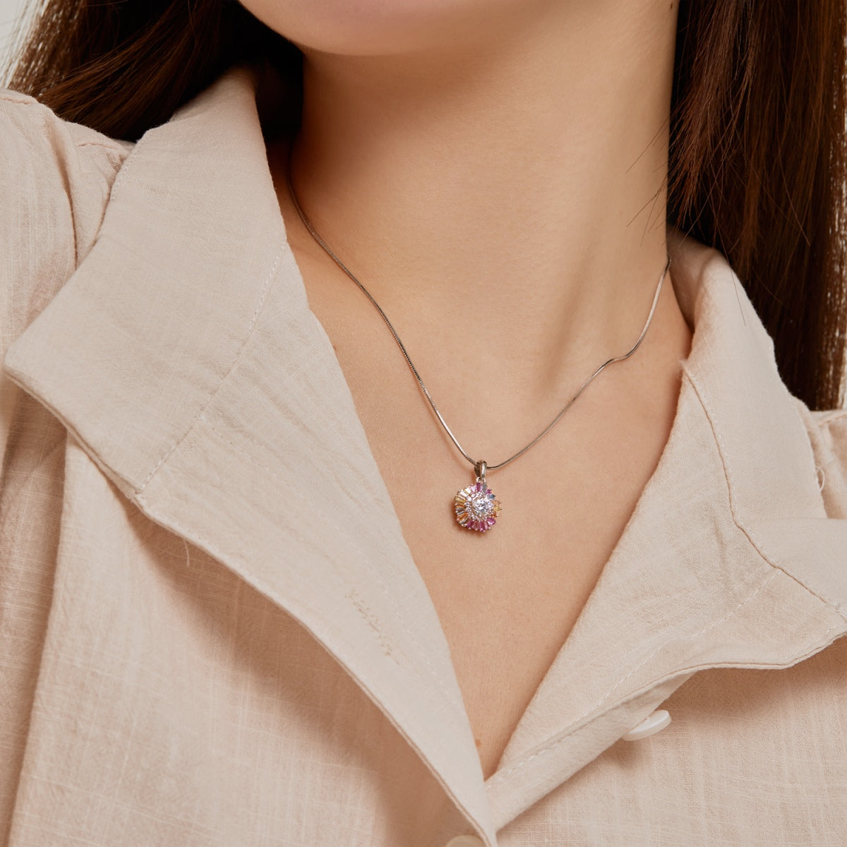 [Okajuri Jewelry]Charming Flower Colorful Necklace